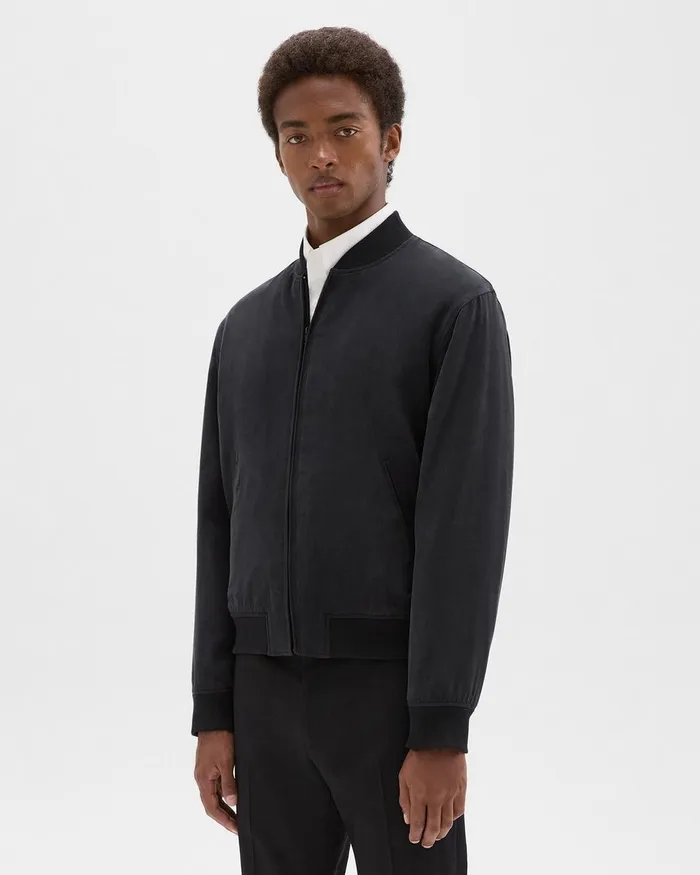 Men Theory Outerwear Bomber Jacket In Fluid Twill Black