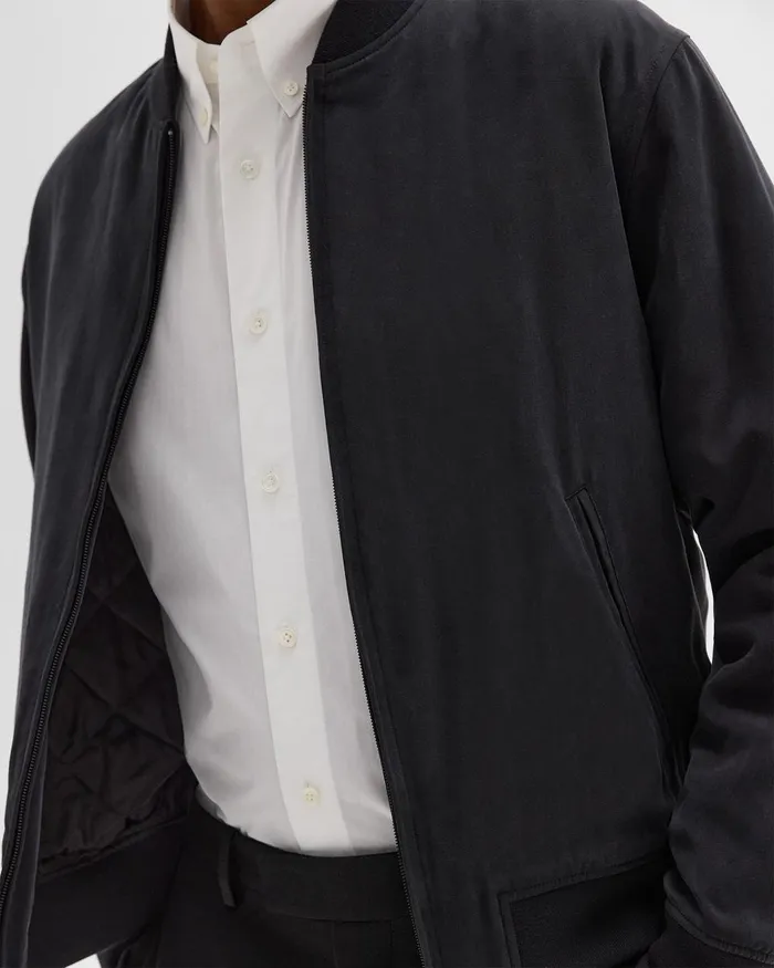 Men Theory Outerwear Bomber Jacket In Fluid Twill Black