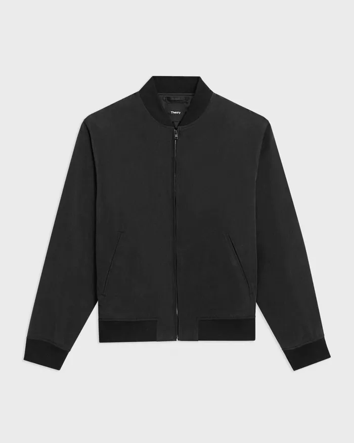 Men Theory Outerwear Bomber Jacket In Fluid Twill Black