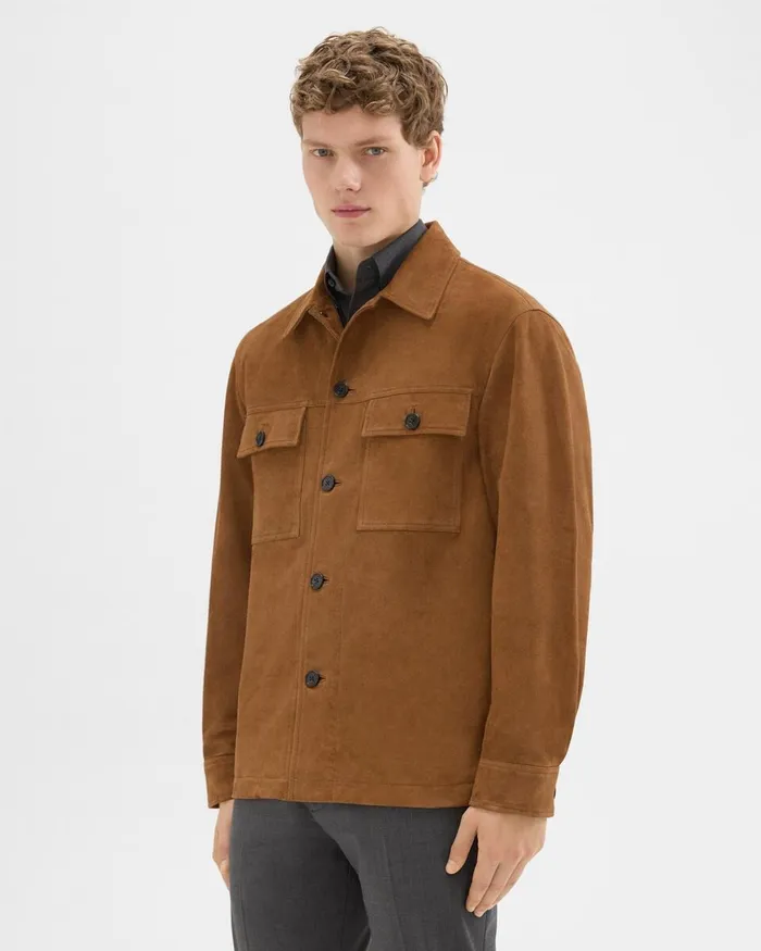 Men Theory Outerwear Closson Military Jacket In Suede Teak