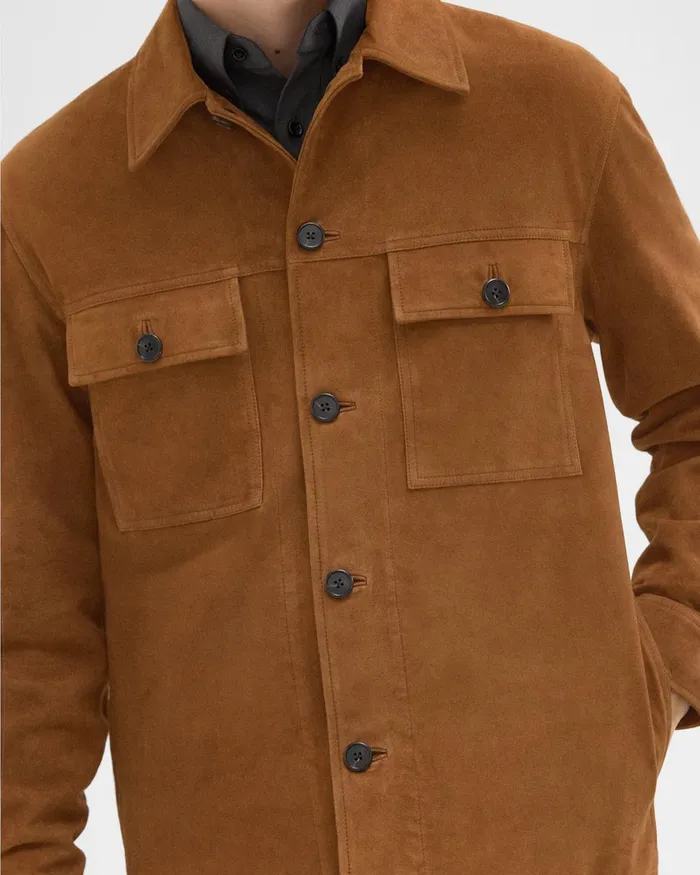 Men Theory Outerwear Closson Military Jacket In Suede Teak