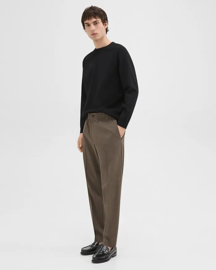 Men Theory Pants Larin Drawstring Pant In Stretch Wool Fossil Melange