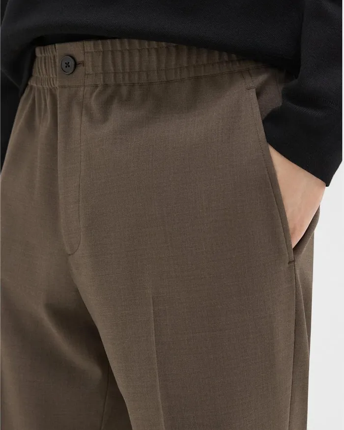 Men Theory Pants Larin Drawstring Pant In Stretch Wool Fossil Melange