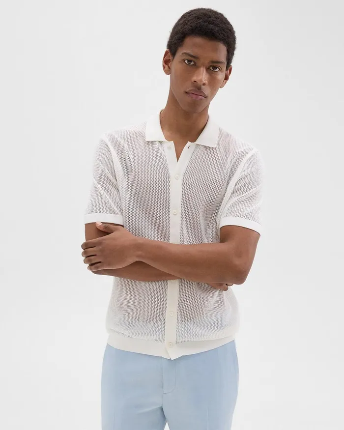 Men Theory Shirts Cairn ShortSleeve Shirt In Cotton Ivory