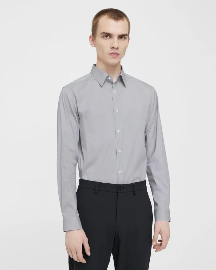 Men Theory Shirts Irving Shirt In Striped Cotton Blend Whitepestle