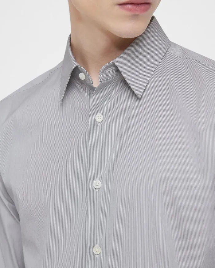 Men Theory Shirts Irving Shirt In Striped Cotton Blend Whitepestle