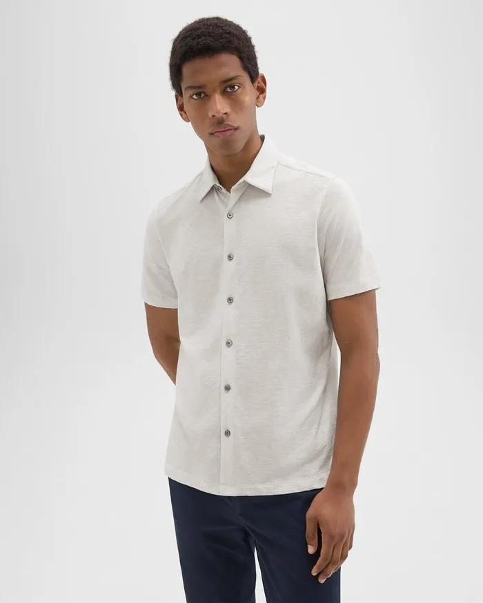 Men Theory Shirts Noran ShortSleeve Shirt In Slub Cotton Limestone