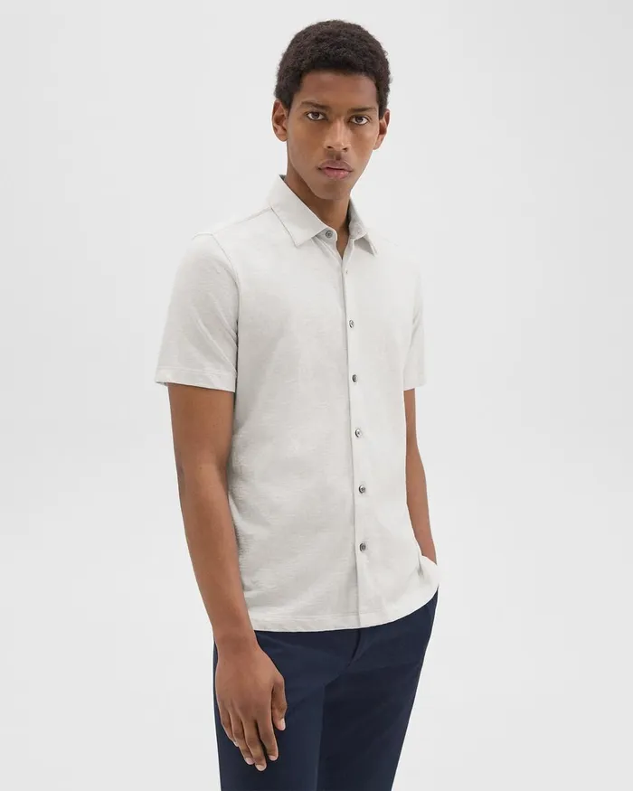 Men Theory Shirts Noran ShortSleeve Shirt In Slub Cotton Limestone
