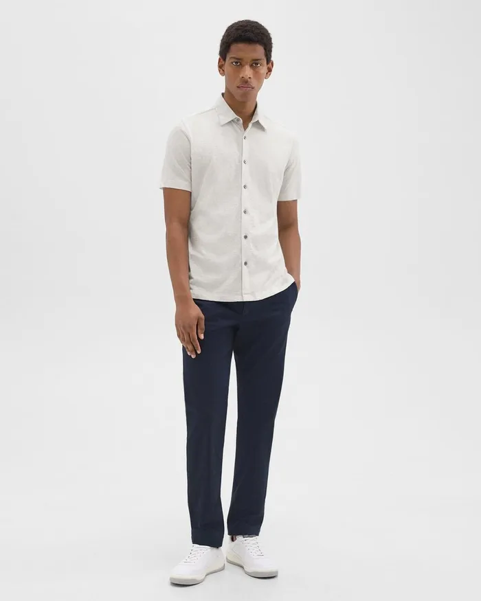 Men Theory Shirts Noran ShortSleeve Shirt In Slub Cotton Limestone