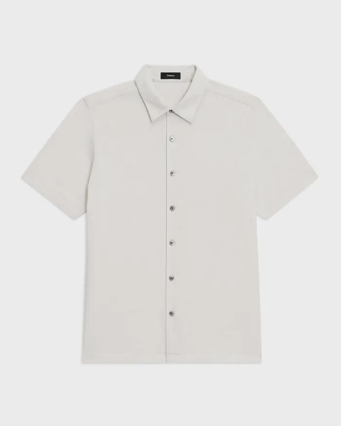 Men Theory Shirts Noran ShortSleeve Shirt In Slub Cotton Limestone