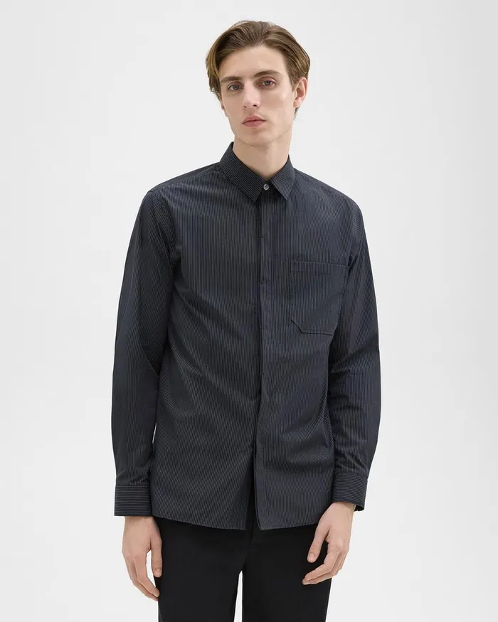 Men Theory Shirts Striped CottonBlend Shirt Black Multi