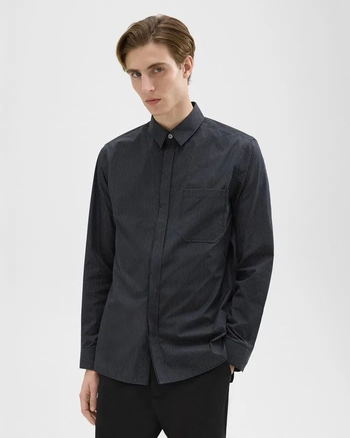Men Theory Shirts Striped CottonBlend Shirt Black Multi