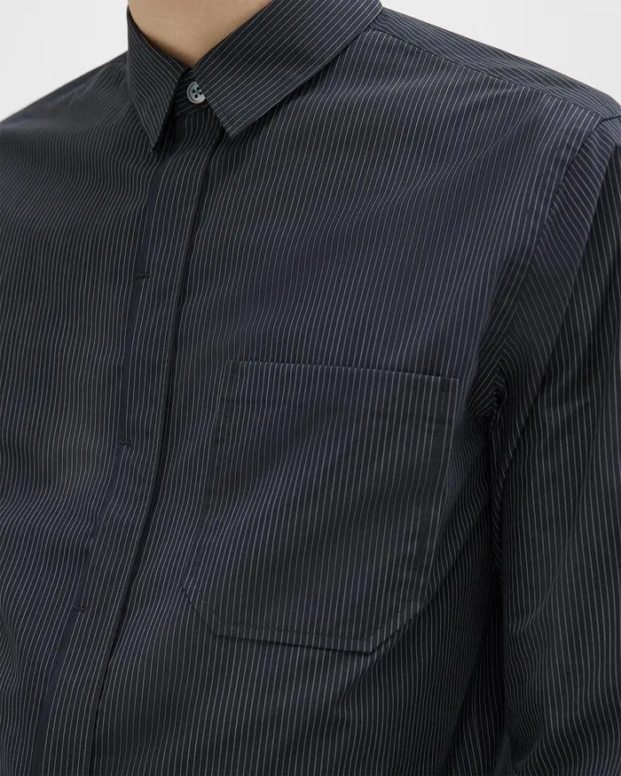 Men Theory Shirts Striped CottonBlend Shirt Black Multi
