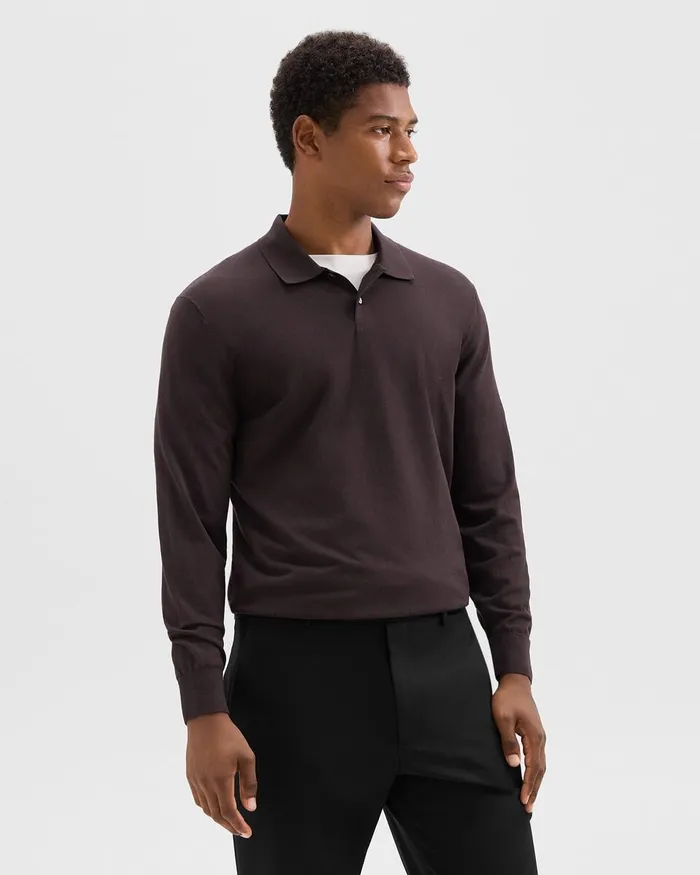 Men Theory Sweaters Cardigans Goris LongSleeve Polo Shirt In Light Bilen Hickory