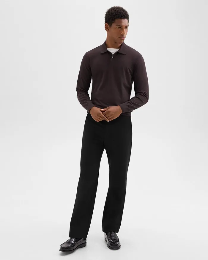 Men Theory Sweaters Cardigans Goris LongSleeve Polo Shirt In Light Bilen Hickory