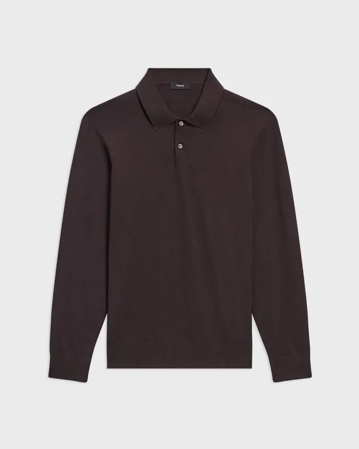 Men Theory Sweaters Cardigans Goris LongSleeve Polo Shirt In Light Bilen Hickory