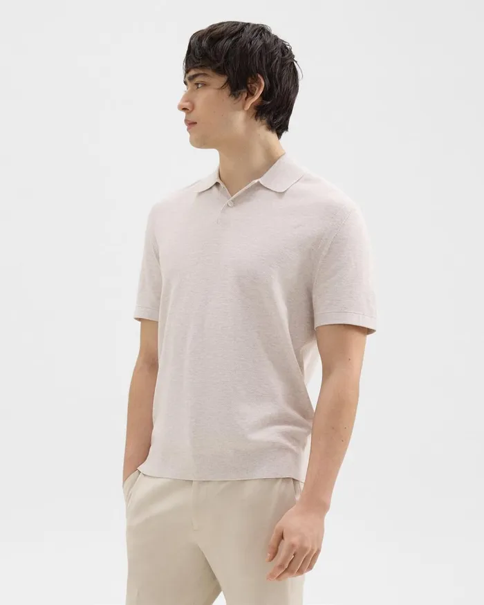 Men Theory Sweaters Cardigans Goris Polo Shirt In Piqueacute Light Bilen Melange Ivory