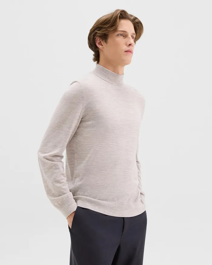 Men Theory Sweaters Cardigans Mock Neck Sweater In Regal Wool Light Heather Barley