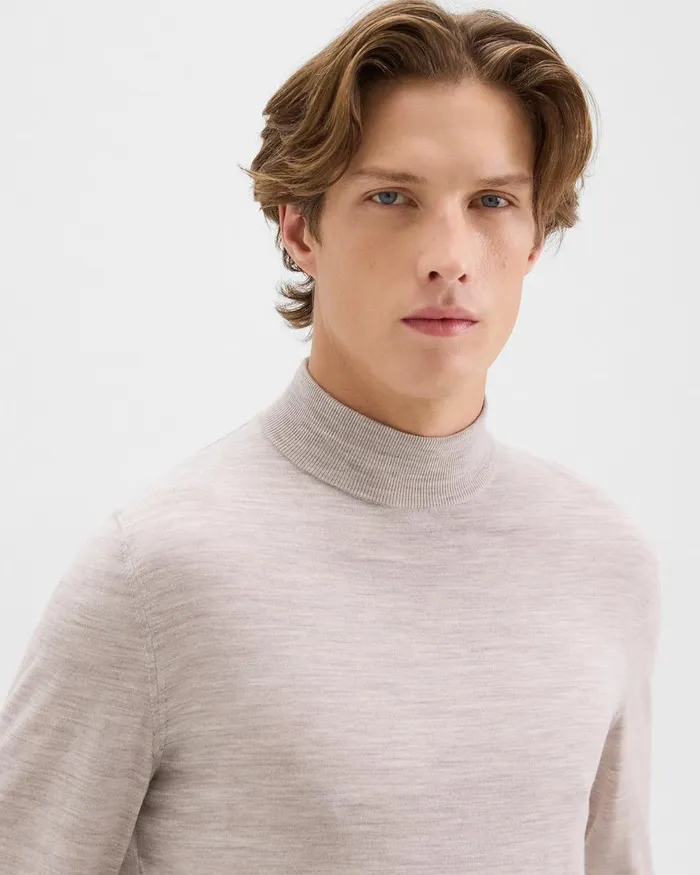 Men Theory Sweaters Cardigans Mock Neck Sweater In Regal Wool Light Heather Barley