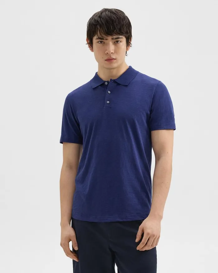 Men Theory TShirts Polos Bron Polo Shirt In Cosmos Slub Cotton Ocean