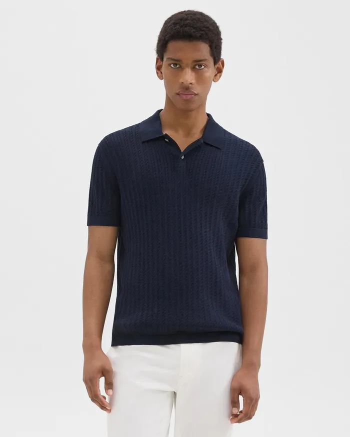 Men Theory TShirts Polos Cable Knit Polo In Cotton Baltic
