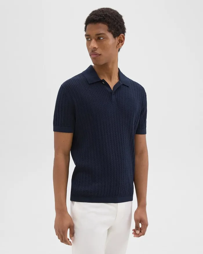 Men Theory TShirts Polos Cable Knit Polo In Cotton Baltic