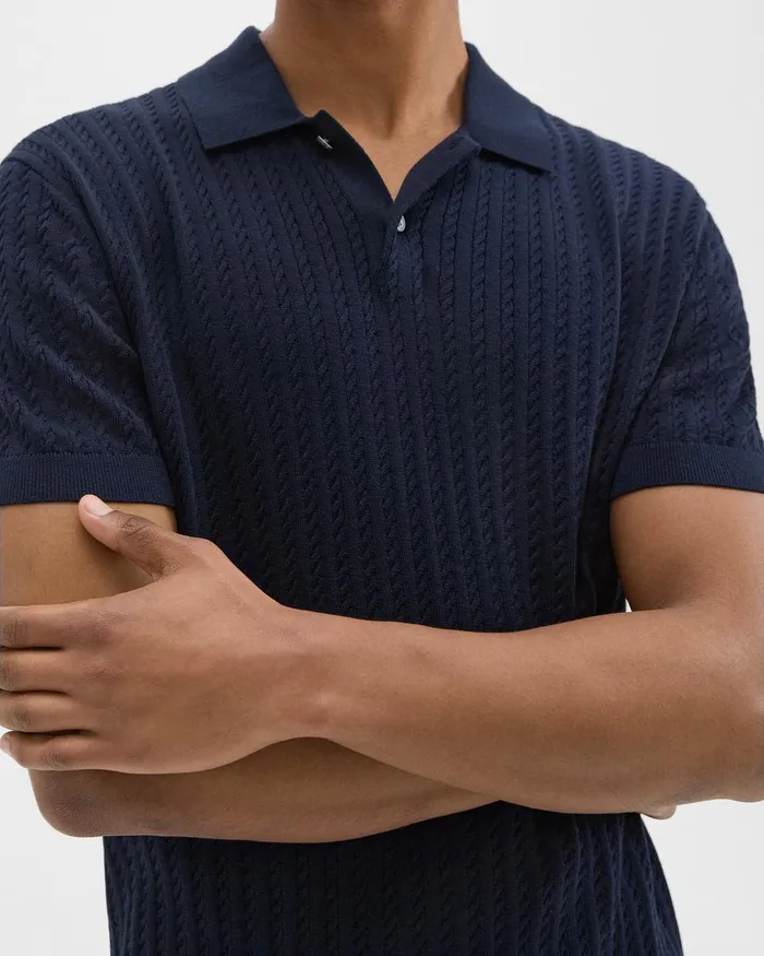 Men Theory TShirts Polos Cable Knit Polo In Cotton Baltic