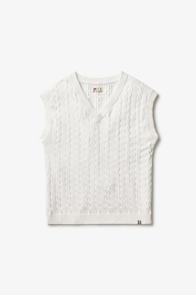 Men Tops and TShirts Fila Baseline Cable Knit Vest 100 White