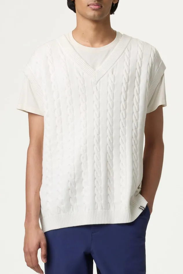 Men Tops and TShirts Fila Baseline Cable Knit Vest 100 White Men Tops and TShirts Fila Baseline Cable Knit Vest 100 White