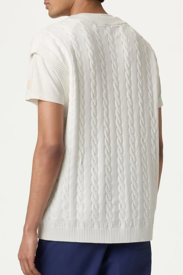 Men Tops and TShirts Fila Baseline Cable Knit Vest 100 White Men Tops and TShirts Fila Baseline Cable Knit Vest 100 White