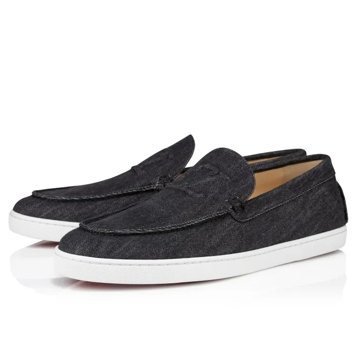 Men Varsiboat Boat Shoes 8211 Denim And Rubber 8211 Black Christian Louboutin Loafers and Moccasins