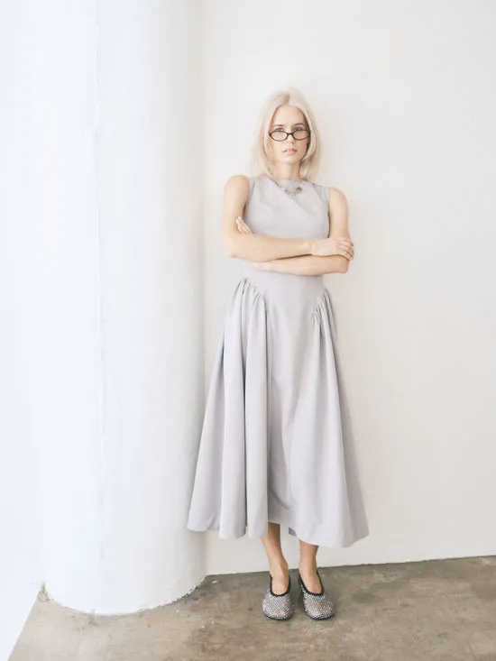 Midi Dress Front Pleat Grey Women Dresses Lisa Says Gah