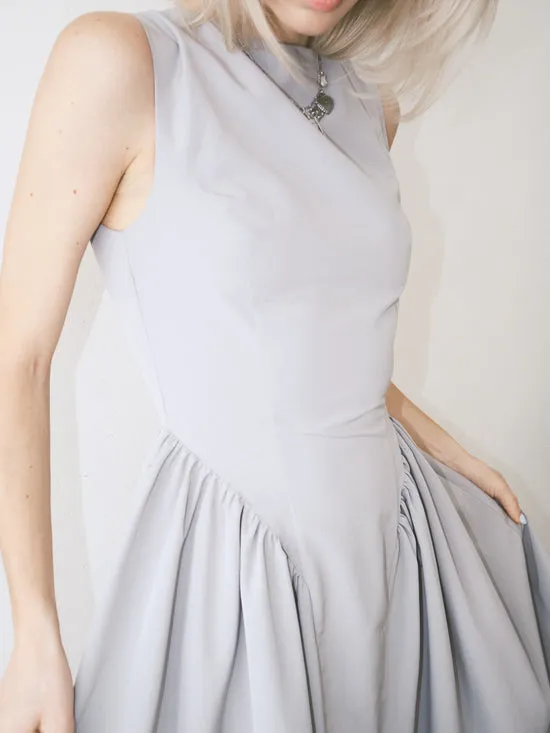 Midi Dress Front Pleat Grey Women Dresses Lisa Says Gah