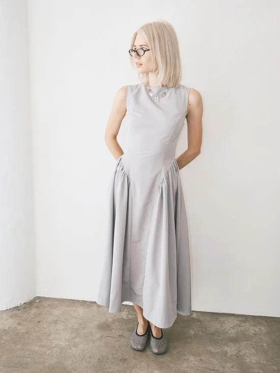 Midi Dress Front Pleat Grey Women Dresses Lisa Says Gah