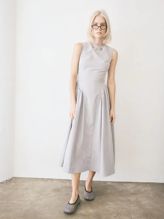Midi Dress Front Pleat Grey Women Dresses Lisa Says Gah