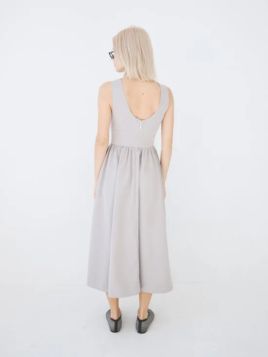 Midi Dress Front Pleat Grey Women Dresses Lisa Says Gah