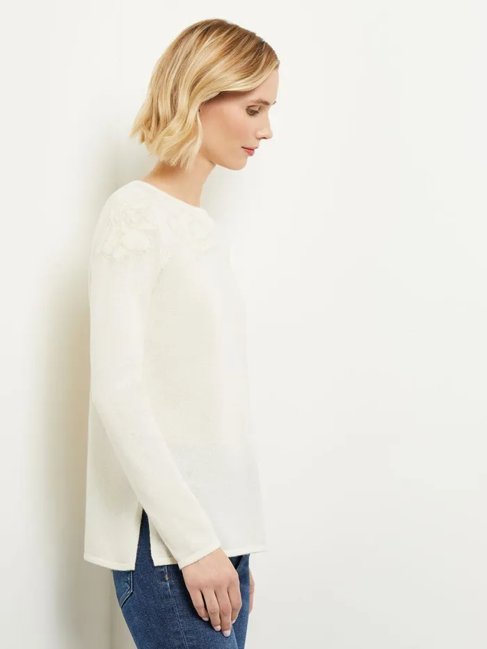 Misook Floral Shimmer Cashmere Tunic Women Tops and Tees