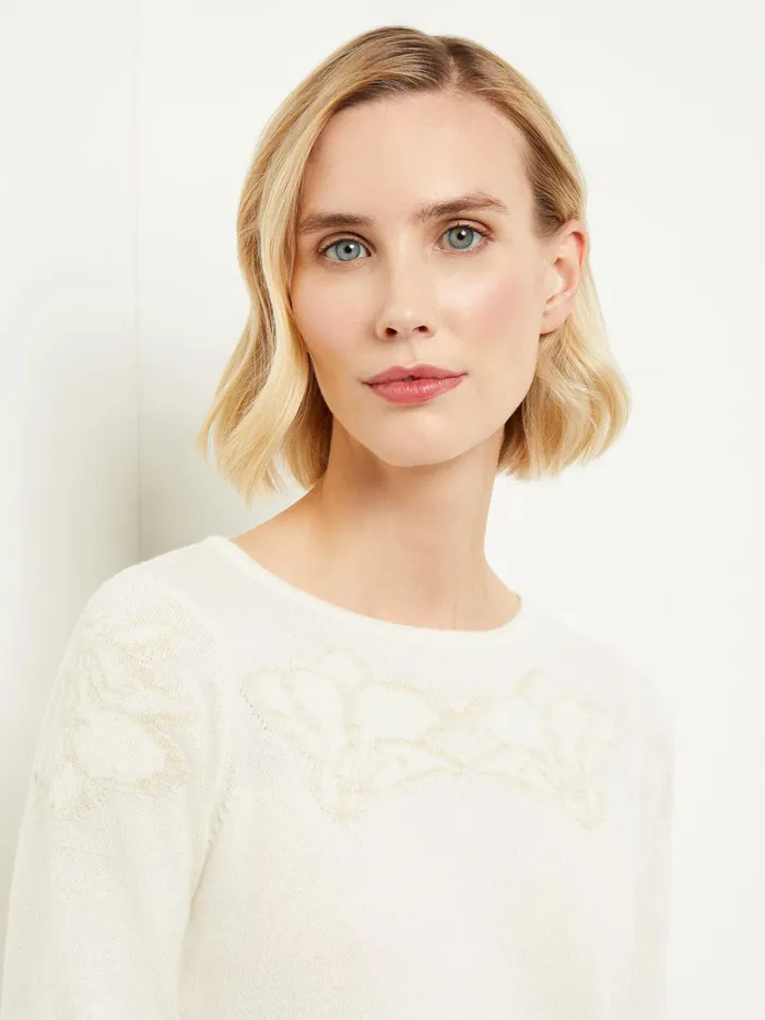 Misook Floral Shimmer Cashmere Tunic Women Tops and Tees