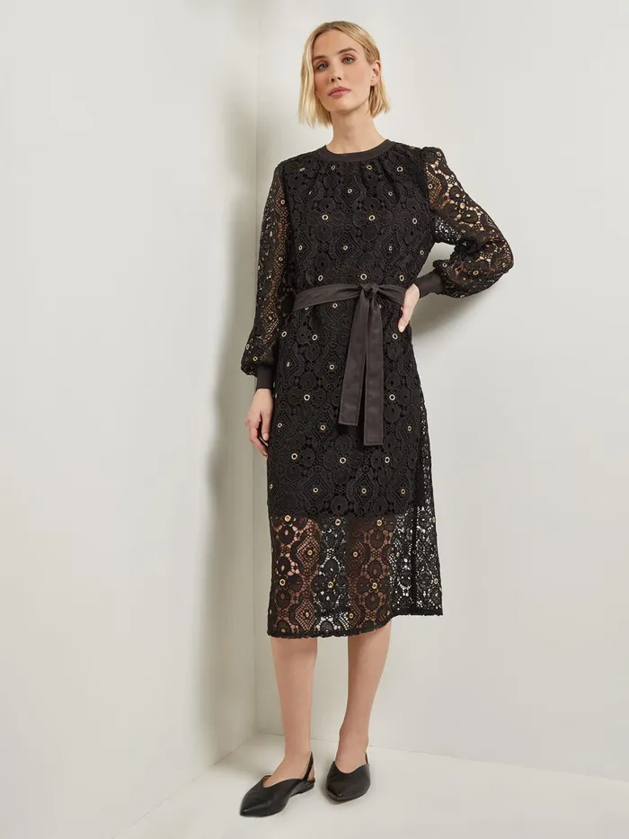 Misook Gold Grommet Laced Shift Midi Dress Women Dresses Misook Gold Grommet Laced Shift Midi Dress Women Dresses