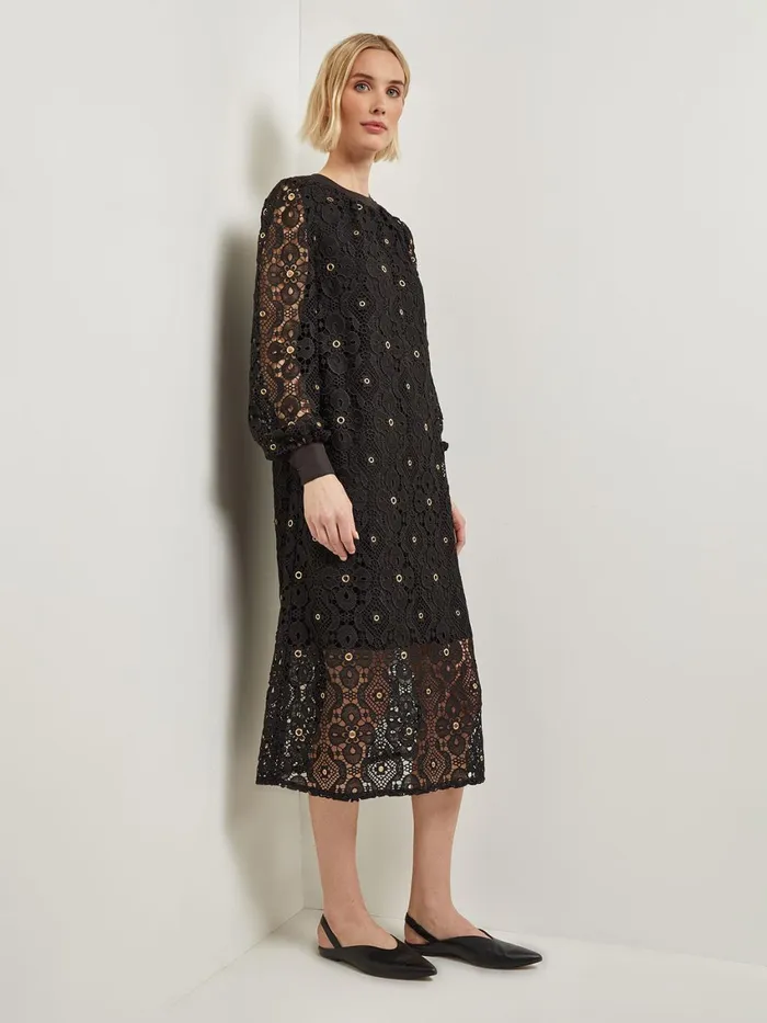 Misook Gold Grommet Laced Shift Midi Dress Women Dresses Misook Gold Grommet Laced Shift Midi Dress Women Dresses