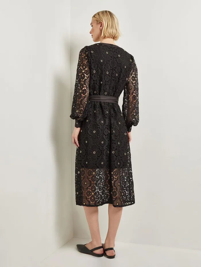Misook Gold Grommet Laced Shift Midi Dress Women Dresses Misook Gold Grommet Laced Shift Midi Dress Women Dresses