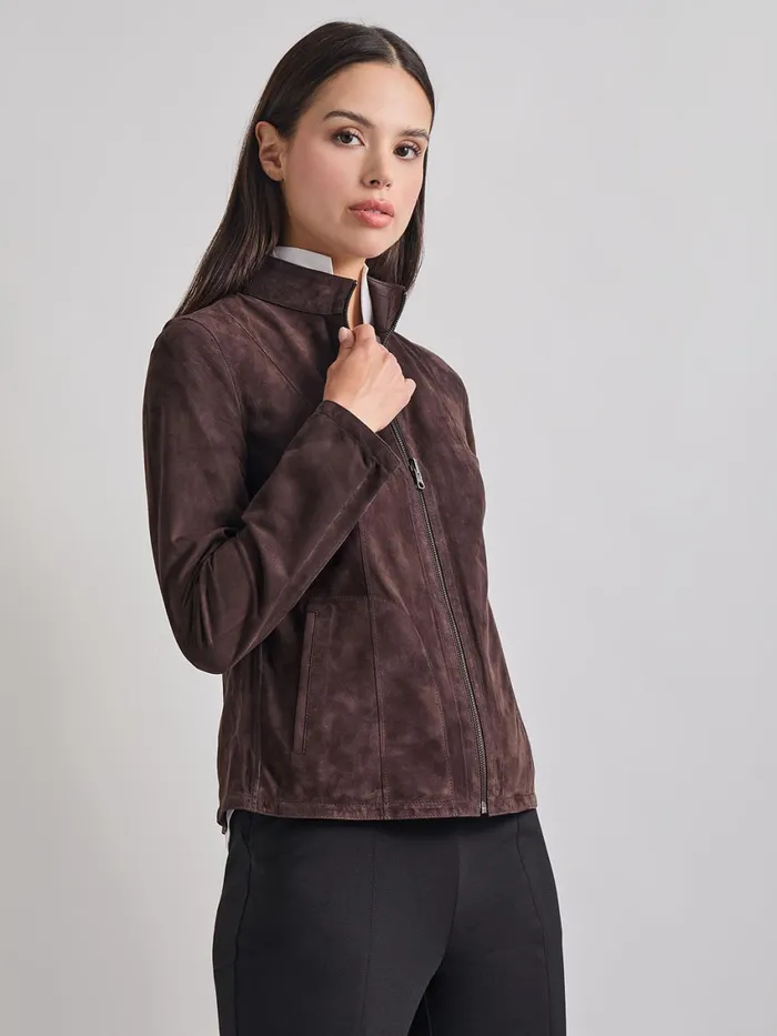 Misook Heritage Fit Reversible Suede Leather Jacket Women Jackets and Coats