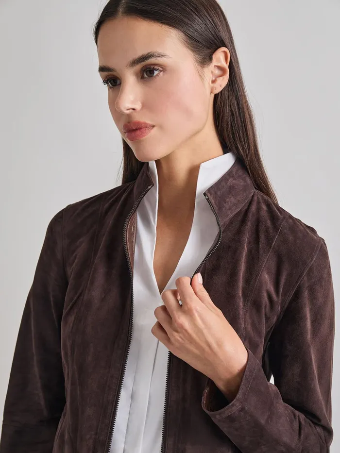 Misook Heritage Fit Reversible Suede Leather Jacket Women Jackets and Coats