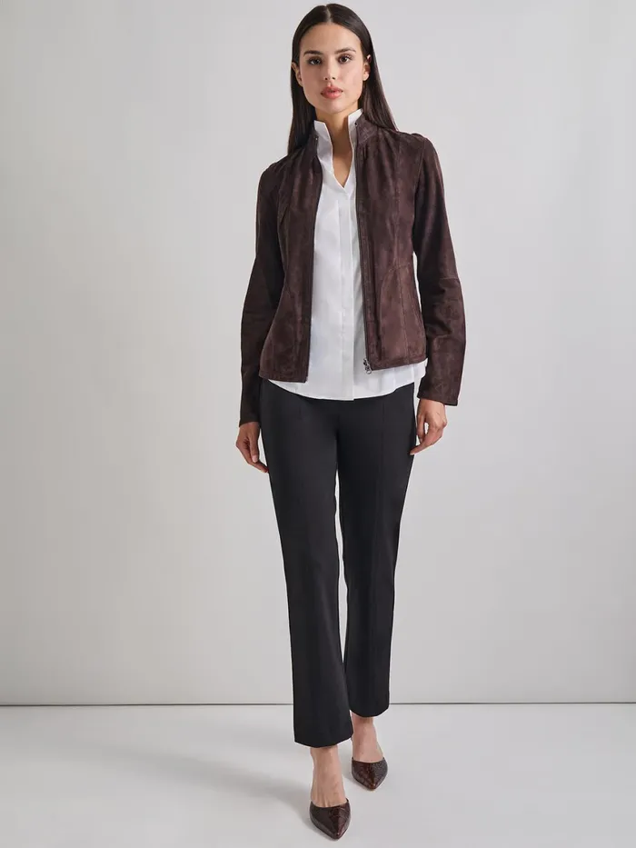 Misook Heritage Fit Reversible Suede Leather Jacket Women Jackets and Coats