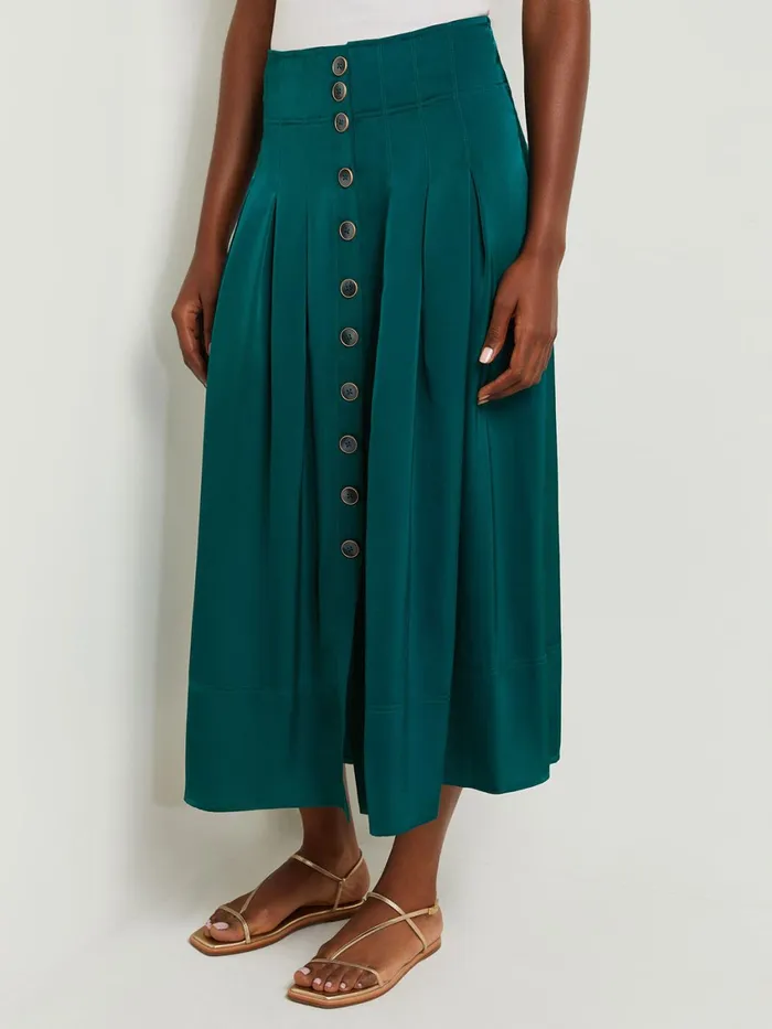 Misook Maxi Button Front ALine Skirt 8211 Pleated Woven Women Skirts