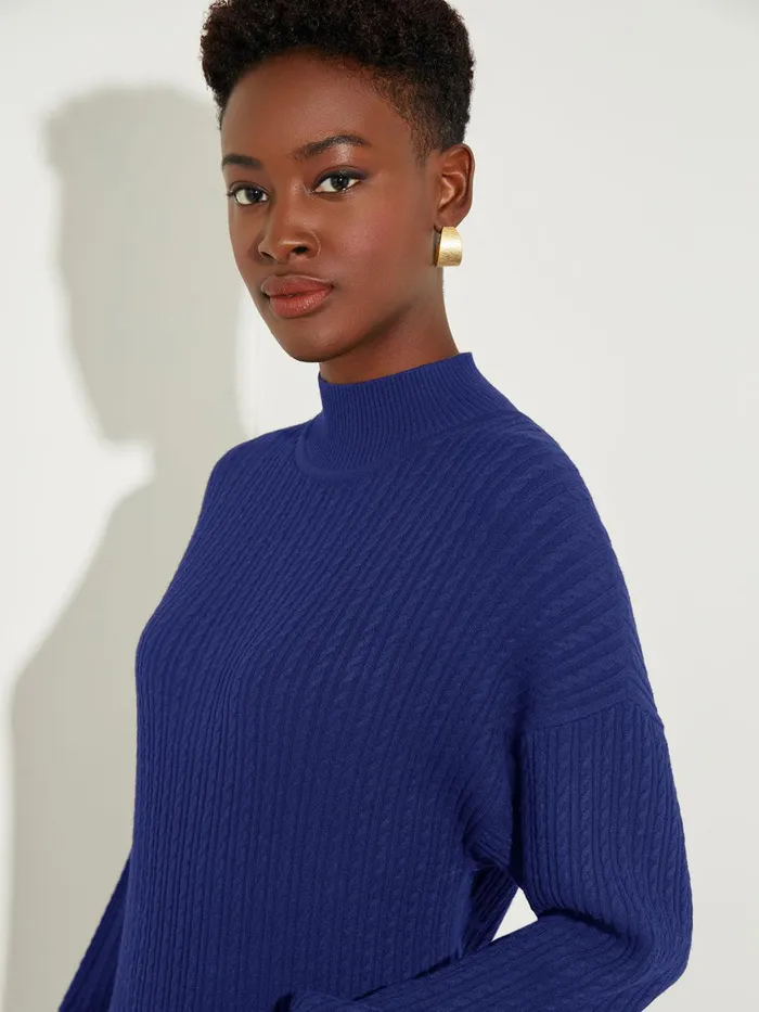 Misook Mock Neck Soft Cable Knit Sweater Dress Women Dresses