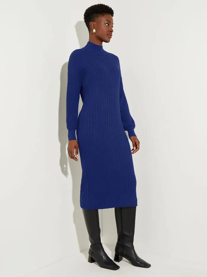 Misook Mock Neck Soft Cable Knit Sweater Dress Women Dresses