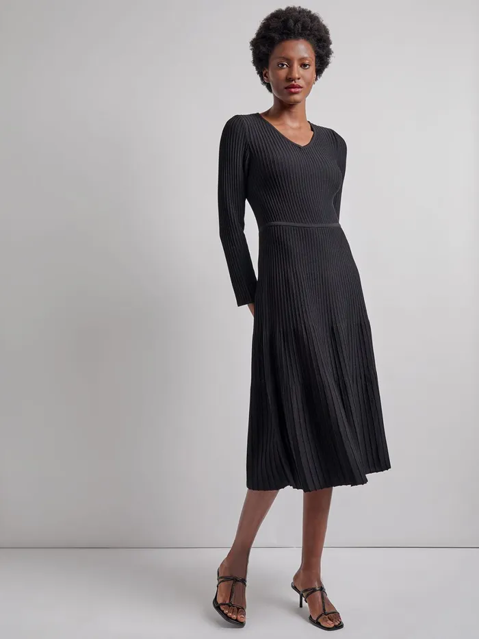 Misook Modern Fit and Flare Ribbed Soft Knit Midi Dress Women Dresses