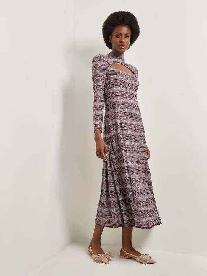 Misook Modern FitandFlare Melange Knit Cutout Maxi Dress Women Dresses