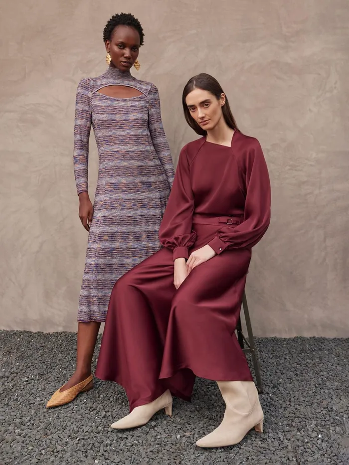 Misook Modern FitandFlare Melange Knit Cutout Maxi Dress Women Dresses